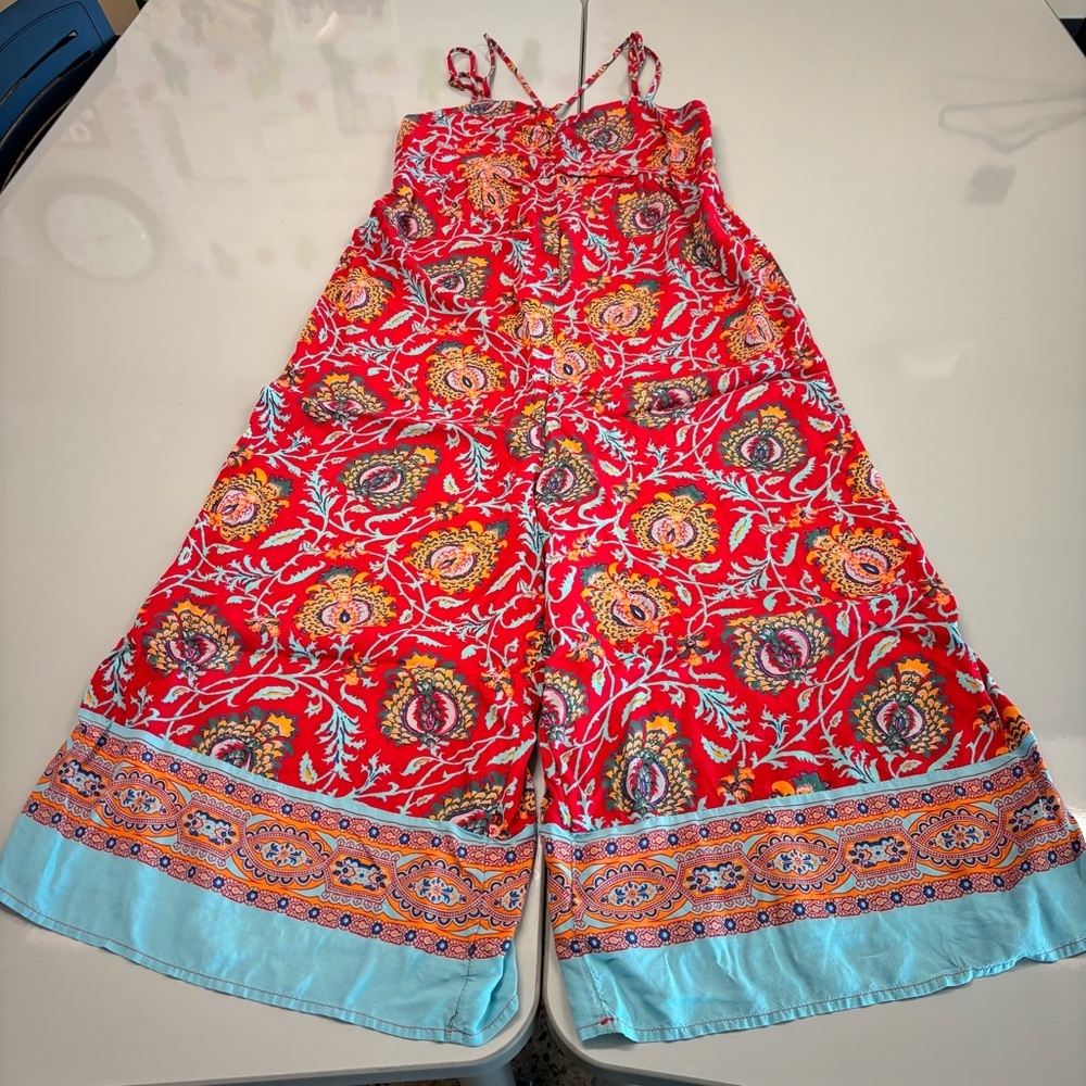 Anthropologie Red and Blue Floral Jumpsuit. Size medium